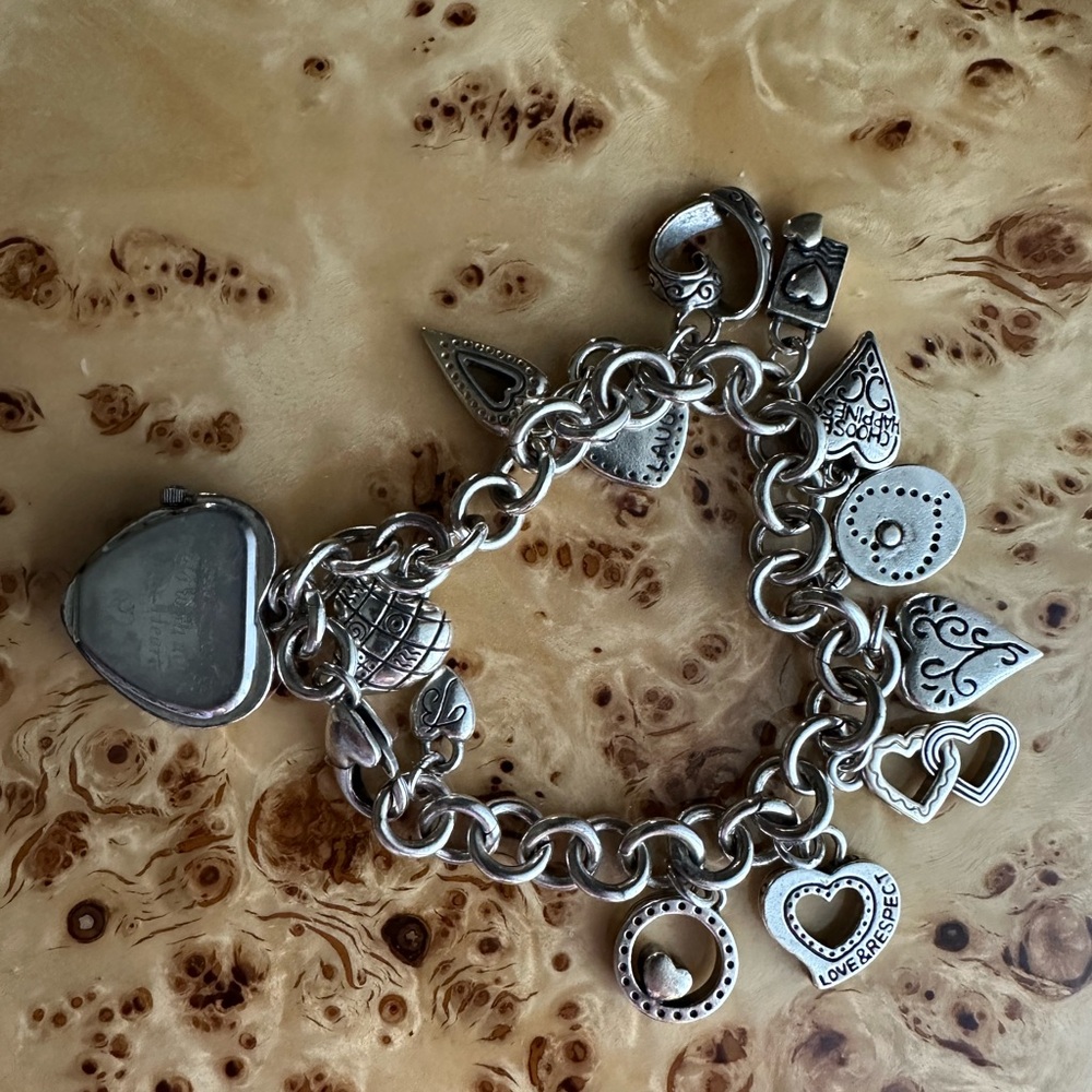 Brighton Charm Bracelet Watch w 11 Charms Breast Cancer Awareness Working Watch - Picture 4 of 6